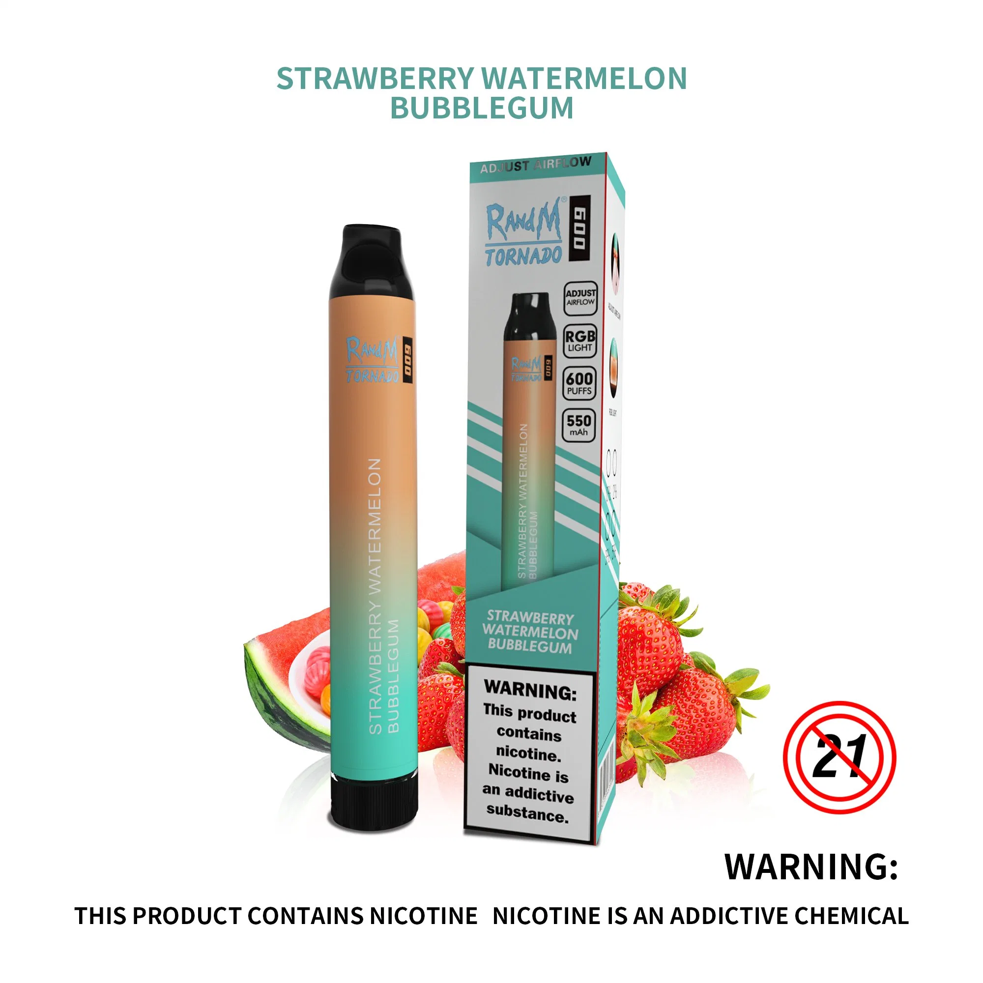 Colorful E Cigarette Tpd RGB Light Randm Tornado 600 Puffs Disposable/Chargeable Vape Pen