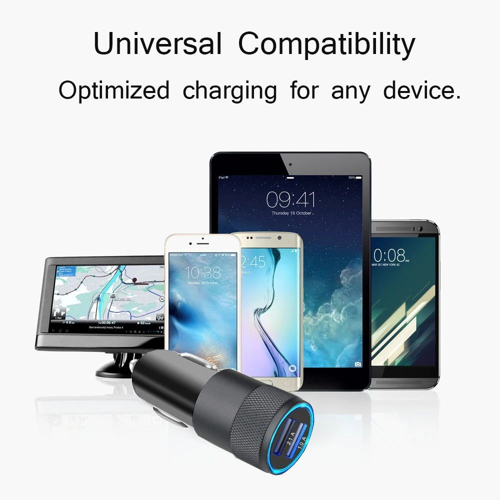 iPhone Car Charger, 3.1A Rapid Dual Port USB Car Charger + Lightning Cable Compatible