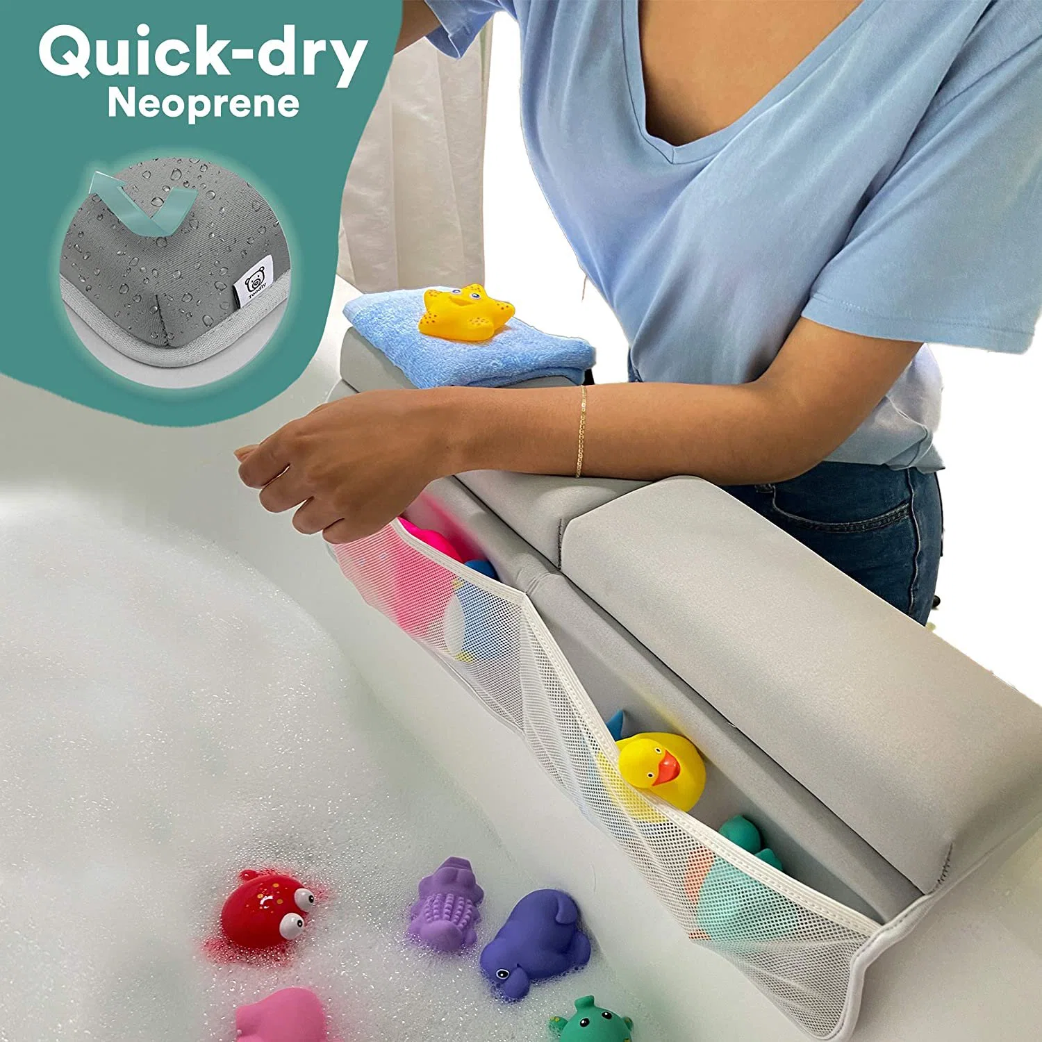 Ensemble de repose-coudes pour bébé coussin de bain le plus épais idéal pour les membres de l'équipe Tapis de bain pour genoux jouets de bain rangement pour baignoire protège-genoux avec Mousse à mémoire de forme