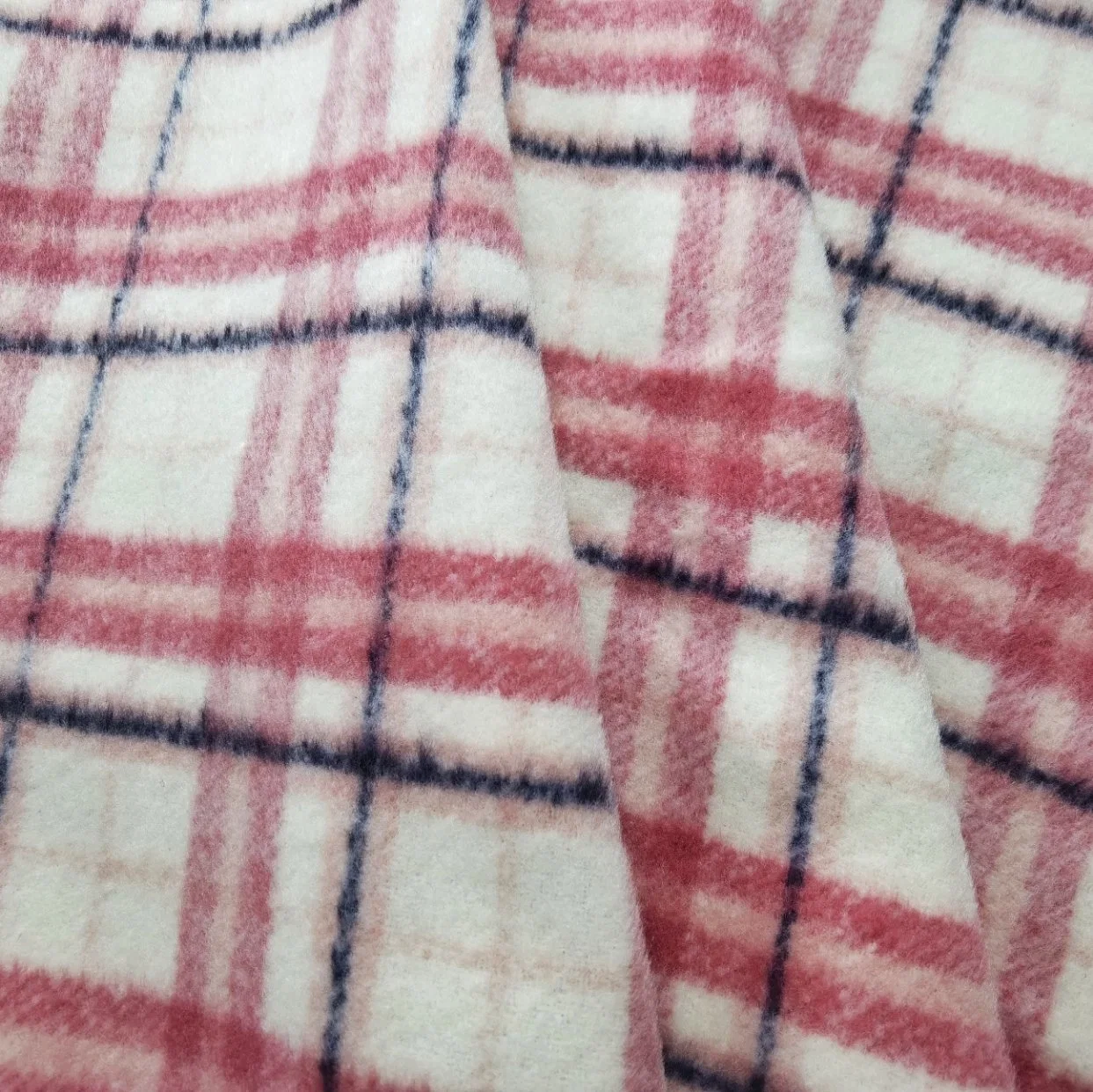 Brush 100% Polyester Anti Pill Plaid Check Fleece Wool Like Knit Fabric