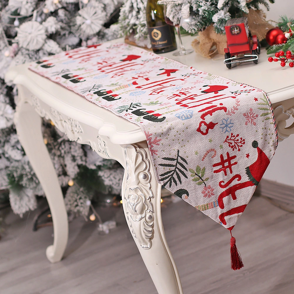 La navidad Comercio transfronterizo de la nueva mesa de cocina Dress Up Accesorios paño tejido Borla Almohadilla de aislamiento de la bandera de mesa un mantel de dibujos animados