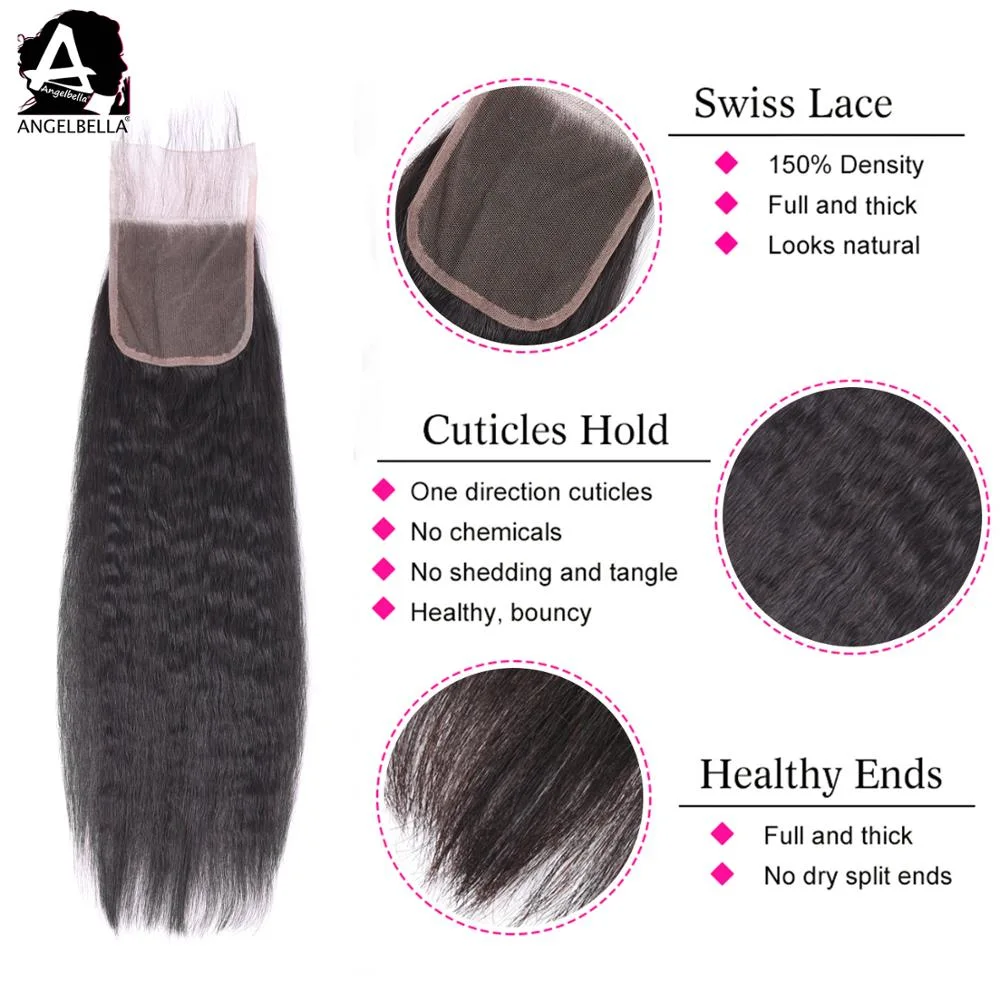 Angelbella New Styles 4X4 Lace Closures Kinky Straight Remy Human Hair Closures Wholesale/Supplier Mink Raw Virgin Brazilian Hair