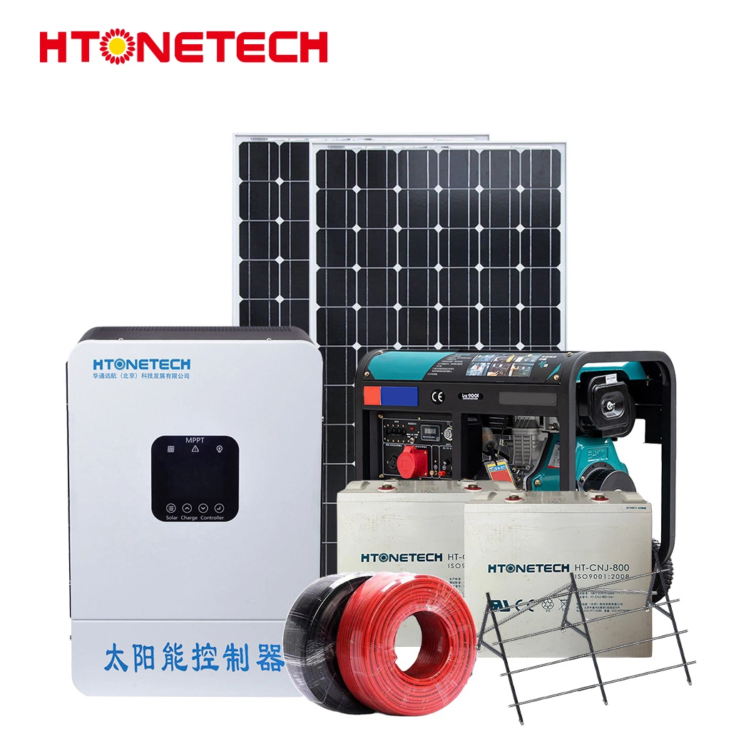 Htonetech Système solaire hors réseau 5kw 10kw 20kw 25kw 30kw Chine 10037W Panneau solaire mono flexible PV 50 Hz Générateur diesel 500kVA 1 Kw Système solaire connecté au réseau.