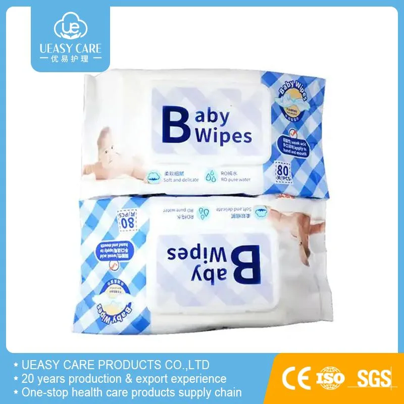 Toalhetes sanitários para bebé, 80PCS, tecido húmido biodegradável para bebés Limpeza das mãos