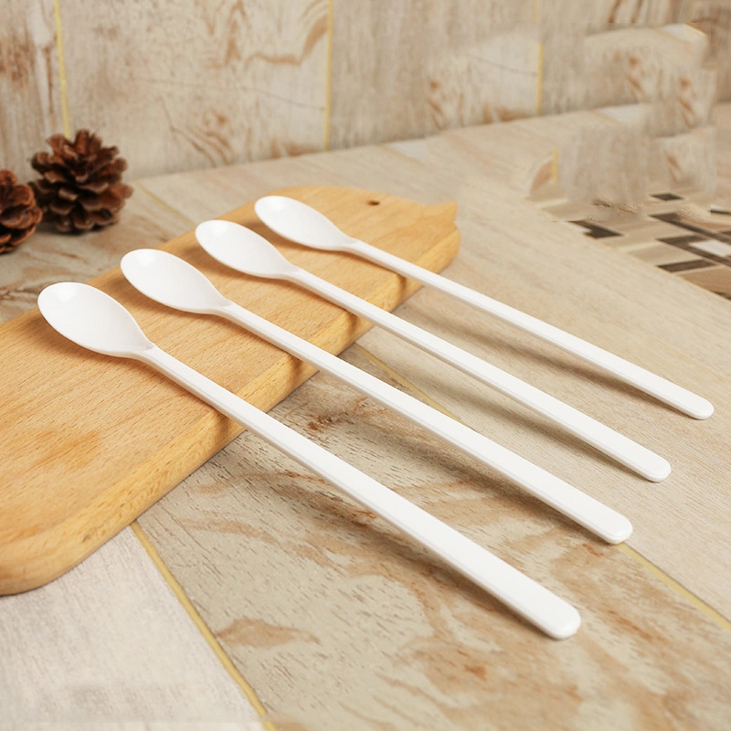 Plastic Disposable Spoon Hard Food Grade Long Handle Spoon Takeaway Packaging Dessert Spoon Independent Packaging (W-003)