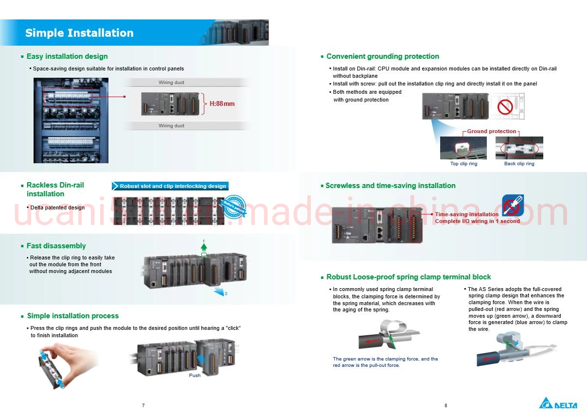 As332t-a/16di, 16do (NPN), 6 grupos de entrada de fase AB de 200K, 6 eixos de saída de fase AB de 200K, capacidade de 128 K, porta Ethernet incorporada, RS485X2, cartão Micro SD,