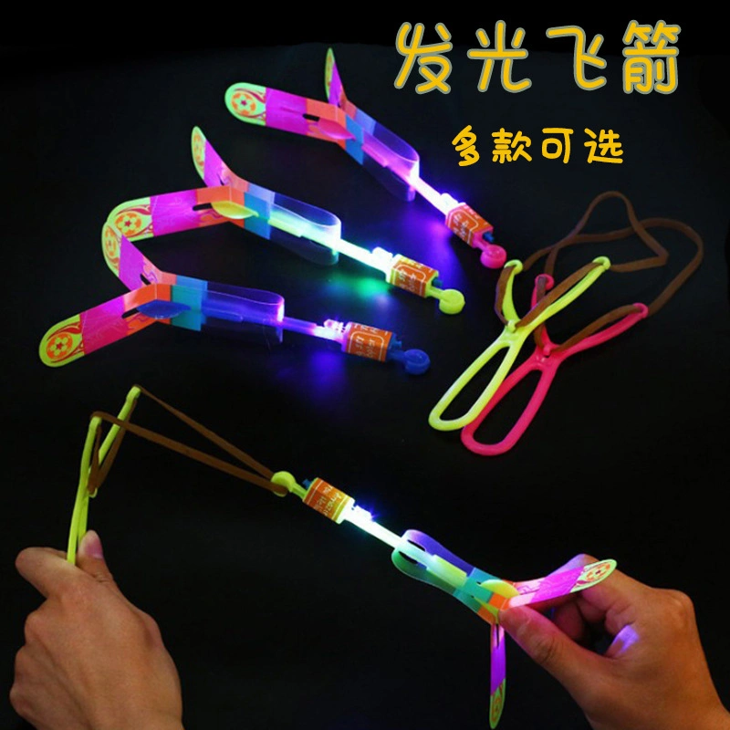 LED Light Arrow Rocket Helicopter Flying Toy Party Fun Gift Elastic Slingshot Flying Copters Birthdays Thanksgiving Christmas Day Gift Outdoor Game for Children