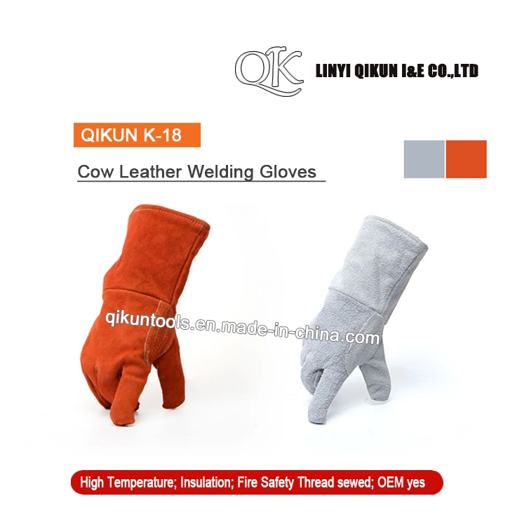 K-17 Gray Color Working Safety Cow Leather Welding Labor Protect Industrial Gloves