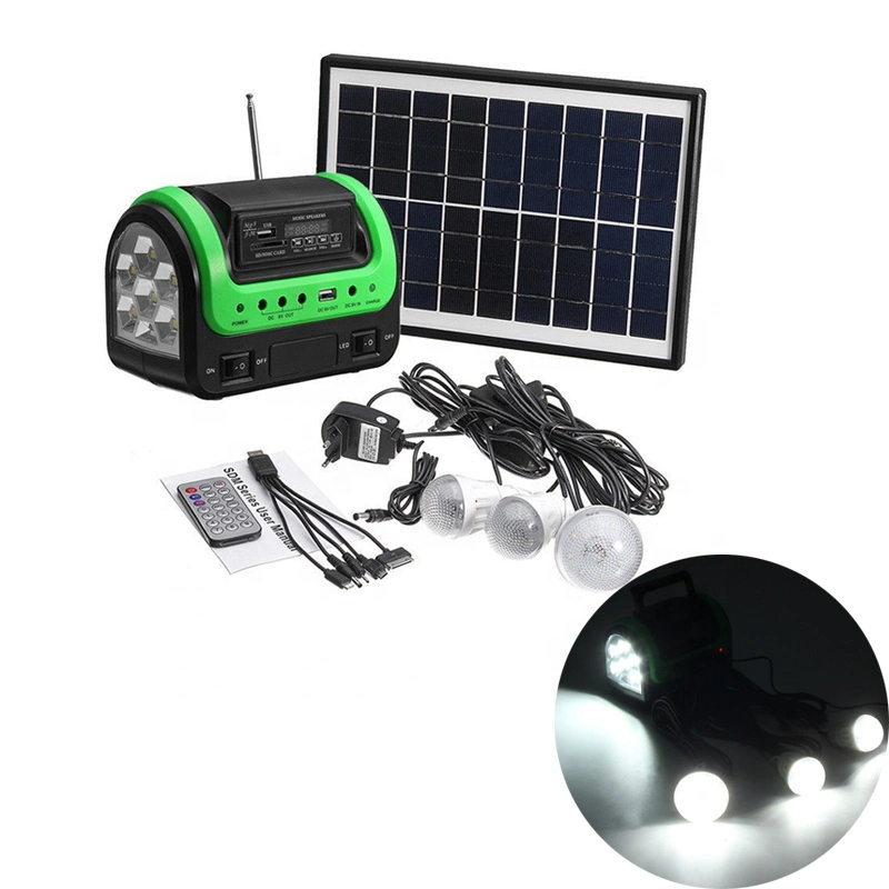 Carga portátil recargable sistema de iluminación de energía doméstica Kit luces solares Juego de bombillas para interiores con radio y música