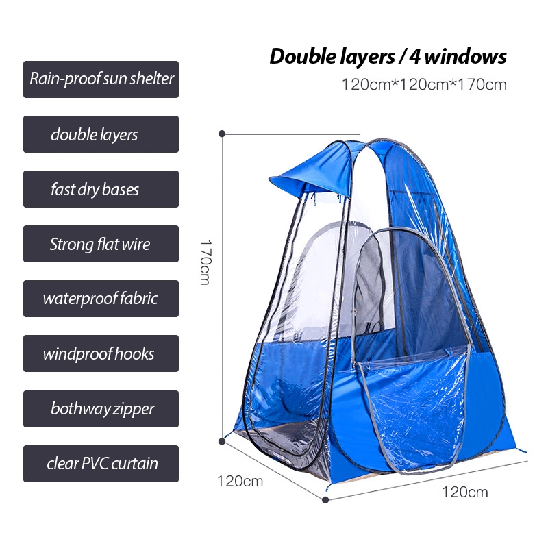 Clear PVC Camping Tent Pop up Fishing Shelter Single Person Anti UV Outdoor Portable Toilet Shower Room Beach with Sunshade Hat