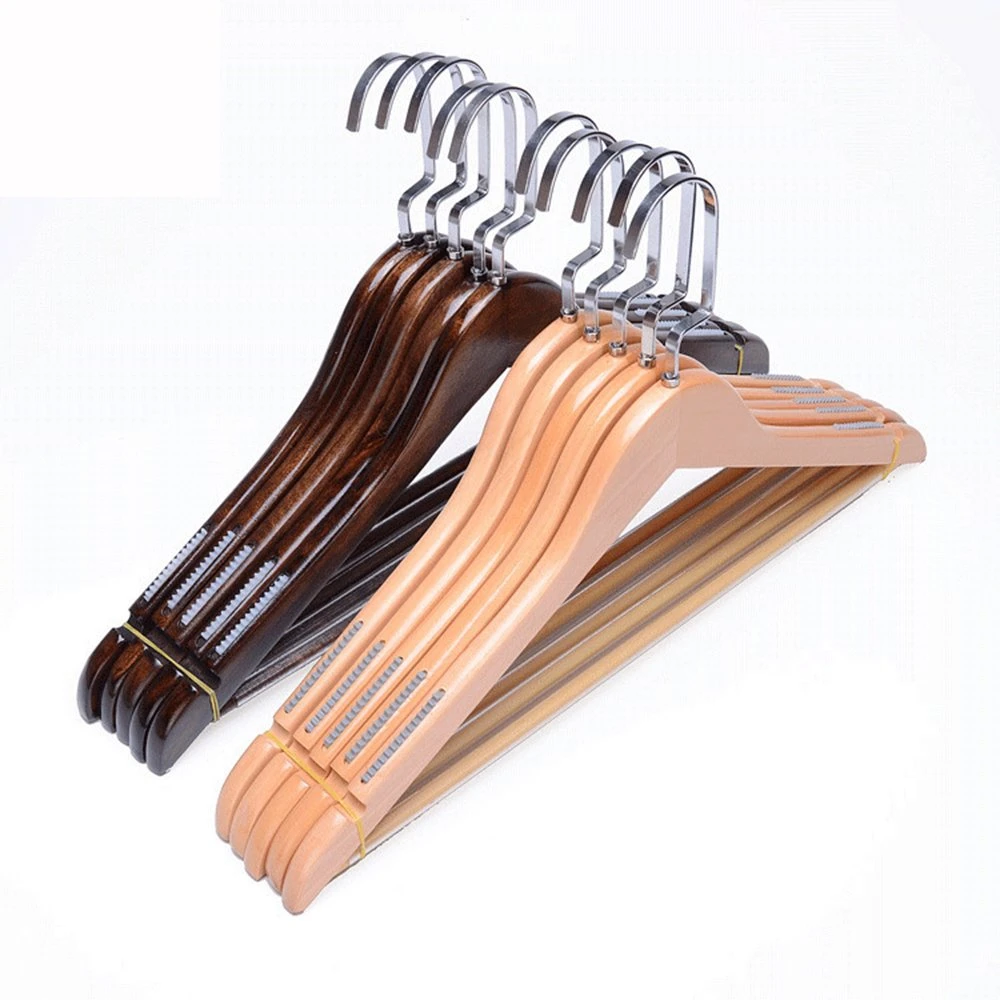 Best Quality Wooden Top/Bottom Clothes Hangers in Solid Wood with Chrome Hooks/Clips/Bar in Natural/White/Black Finish for Coat/Suit/Trousers/Pants/Shirt