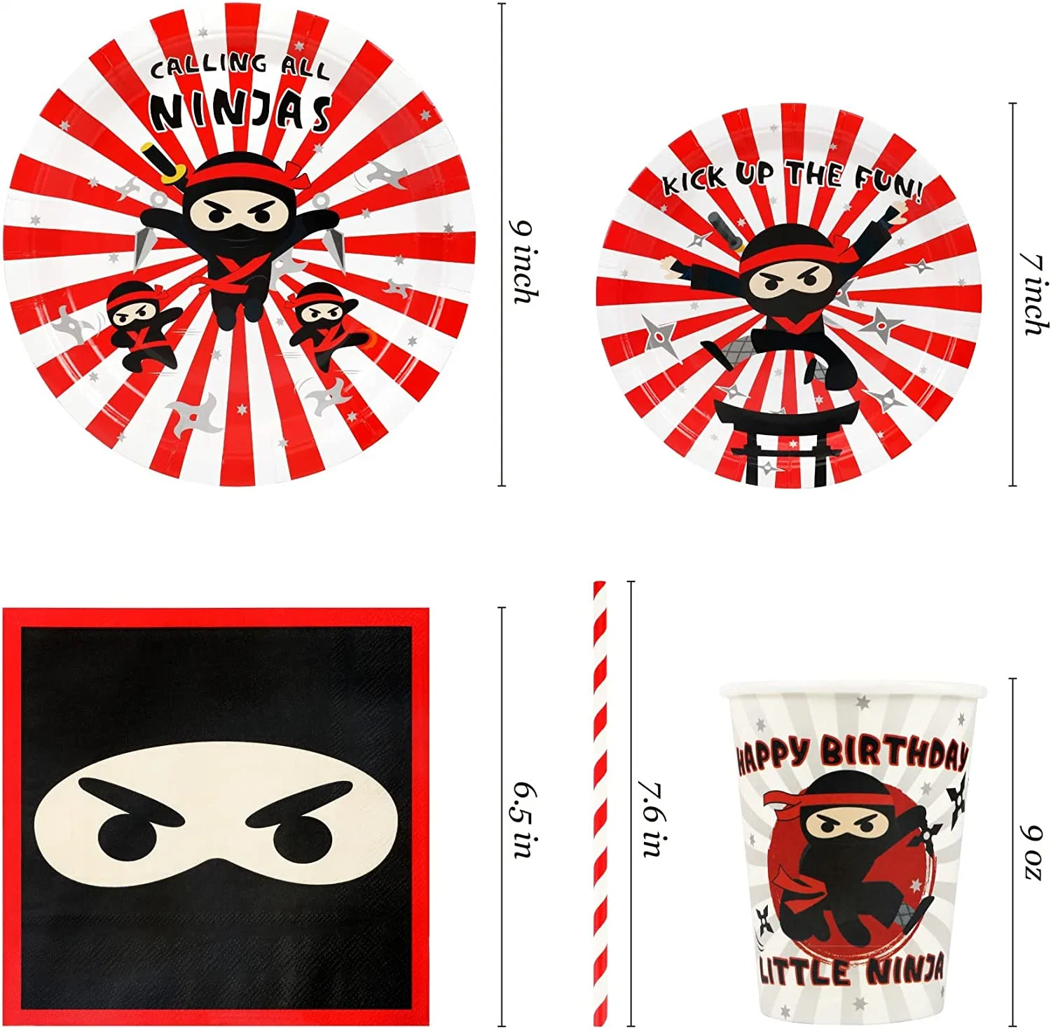 Ninja parte decoraciones de suministros, el cumpleaños de niños de las placas de papel desechables y servilletas con tazas y pajas Set de Vajilla