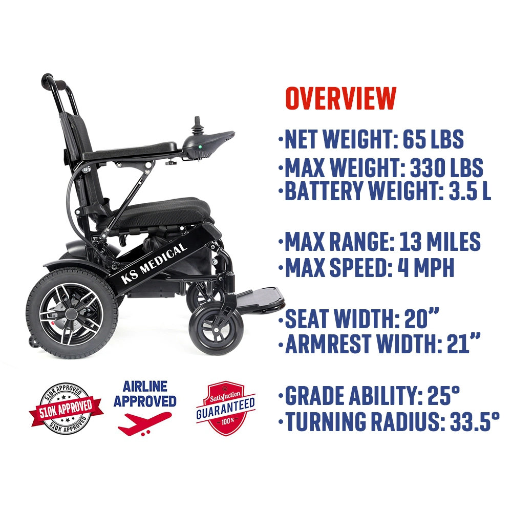 Ksm-601 Mdr 510K Ukca Lightweight Folding Electric Power Travel Wheelchair Cheap Price for Sale with New Wheel Chairs Umbrella