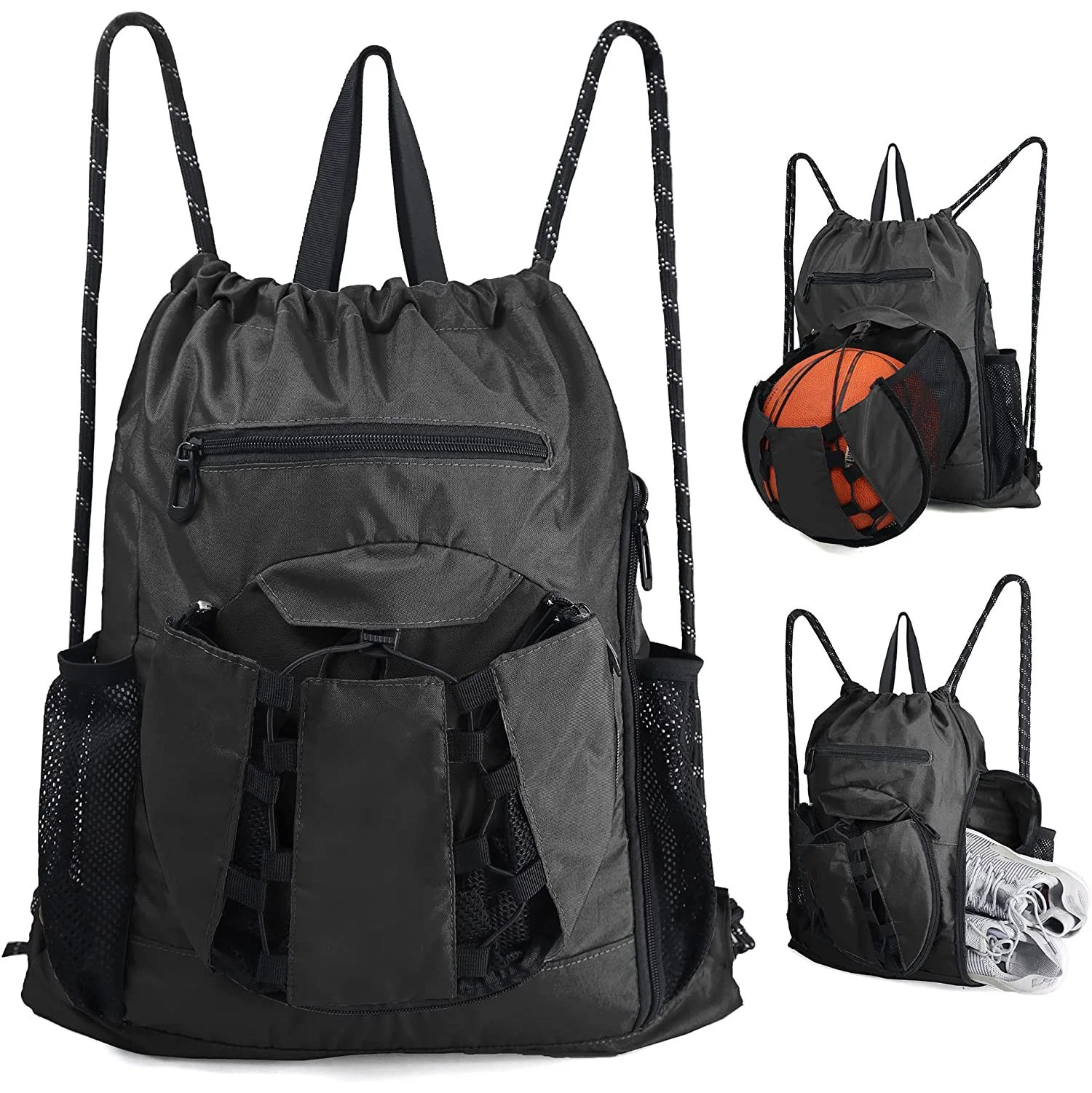 Backpack Drawstring Sports Bag Basketball Football Bag with Shoes Compartment