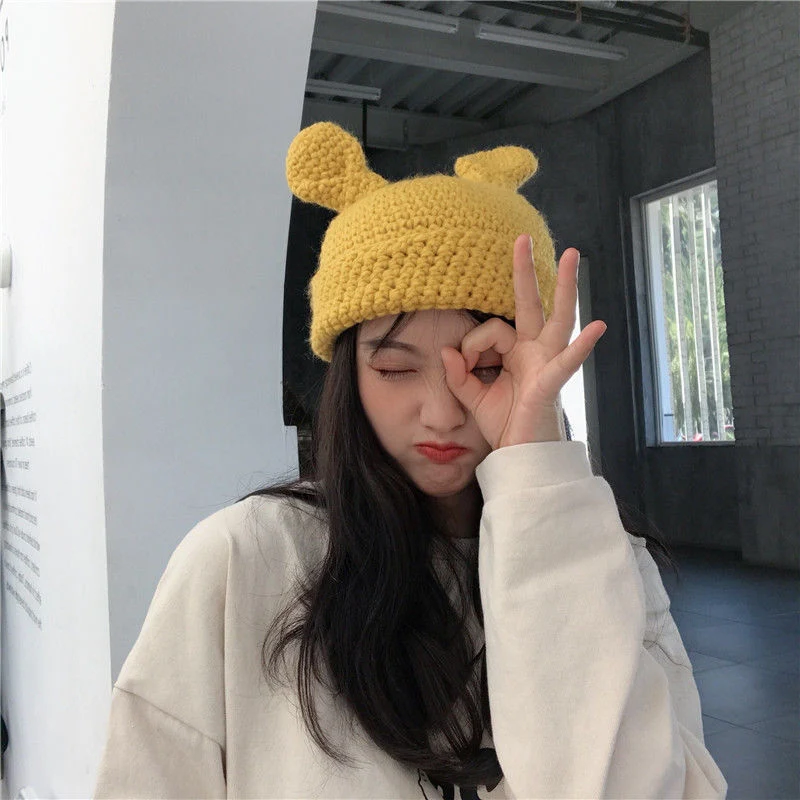 Gorro de malha Skylark Wholesale Winter Thermal cute Rabbit Bear EAR