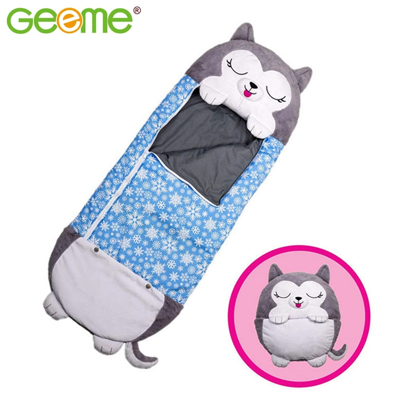 Hot Selling Geeme Fun Cartoon Pink Plush Cat Sleeping Bag with Pillow for Kids