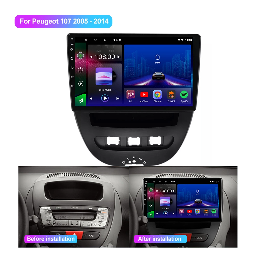 Rádio estéreo com GPS e ecrã táctil Jmance Vídeo para automóvel de 10 polegadas Leitor de DVD para automóvel com ecrã para Peugeot 107 2005 - 2014
