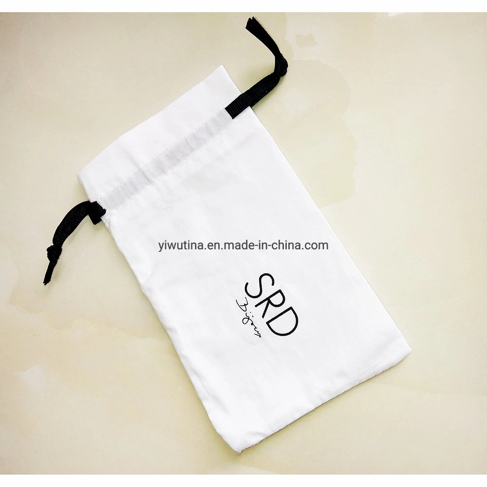 Promotion Custom Wholesale/Supplier Drawstring Lady Handbags Gift Tote Shopping Cotton Bag with Black Logo