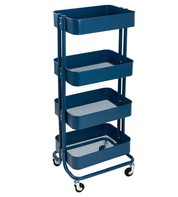 Metal Stainless Steel Kitchen Home Wheels Storage Tray Cart Trolley