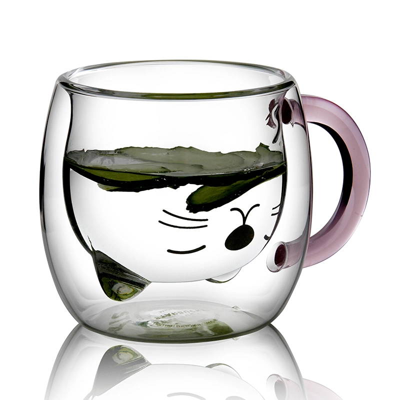 Cat Shaped 260ml Double Wall Coffee Glass Cup with Handle