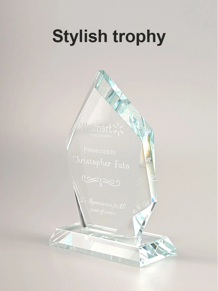 New Design Custom Logo Crystal Trophy with Wooden Base Award Glass Trophies