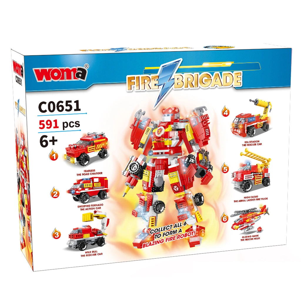 Woma Toys يمتلك العلامة التجارية Studen High quality/High cost performance  Low Price Blocks مبنى صغير الطوب 6 في 1 سيارة الإنقاذ الحريق تحول نموذج الروبوت وضع سيارة لعبة هدايا عيد الميلاد