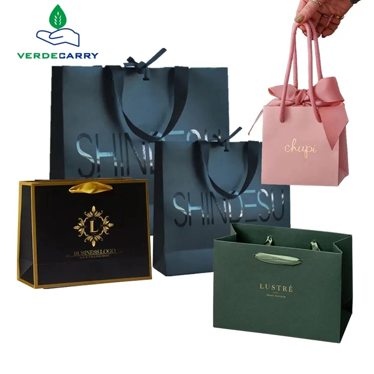 Luxury Gift Boutique Custom Printing with Your Own Logo Ribbon Handle White Jewelry Packaging Small Shopping Bags