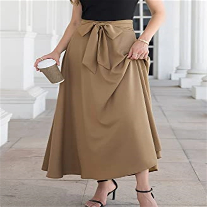 Womens Skirts High Waisted Tie Knot Front Pleated Swing Formal A Line Maxi Skirt with Zip Back