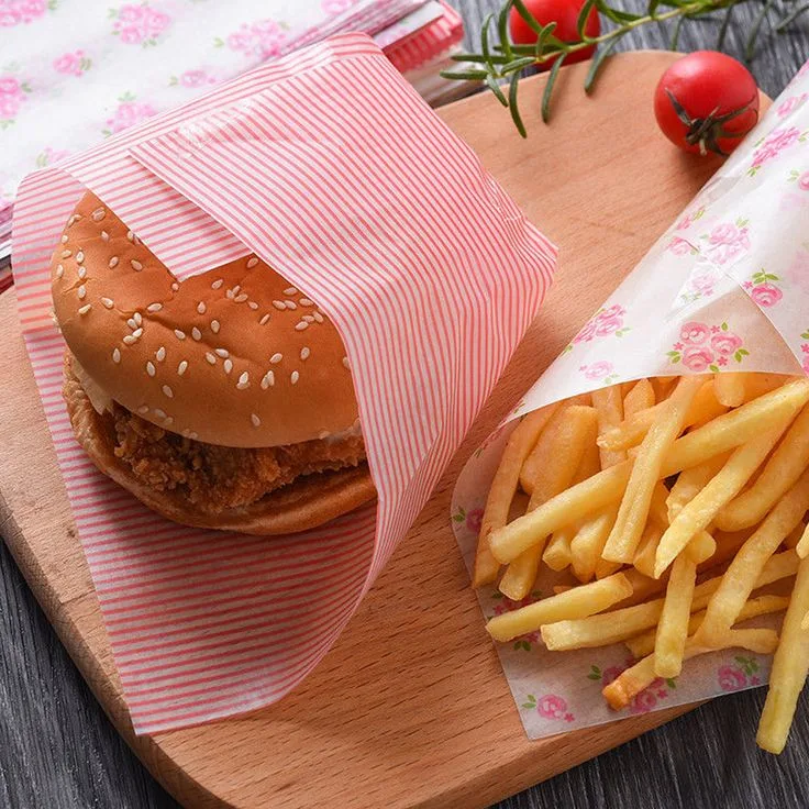 Printed Hamburger Deli Food Wrapping Tissue Paper Greaseproof Sandwich Burger Packaging Papers