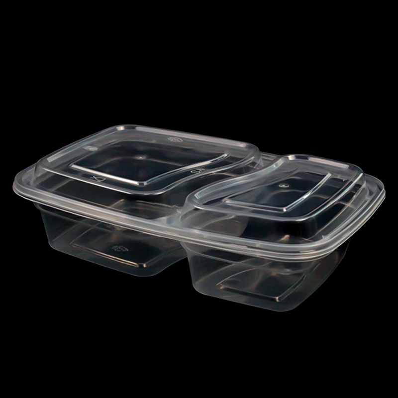 Disposable Plastic Food Container PP 2 Compartment Bento Box with Lid