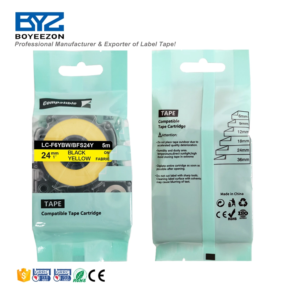 LC-F6ybw/BFS24y Noir sur jaune 24mm*5m tissu Epson compatibles sur l'imprimante Cartouche de fer