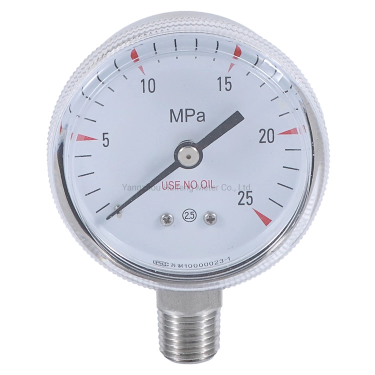 25 MPa Ss Socket High Purity Oxygen Regulator Pressure Gauge, 50mm Stainless Steel Manometer