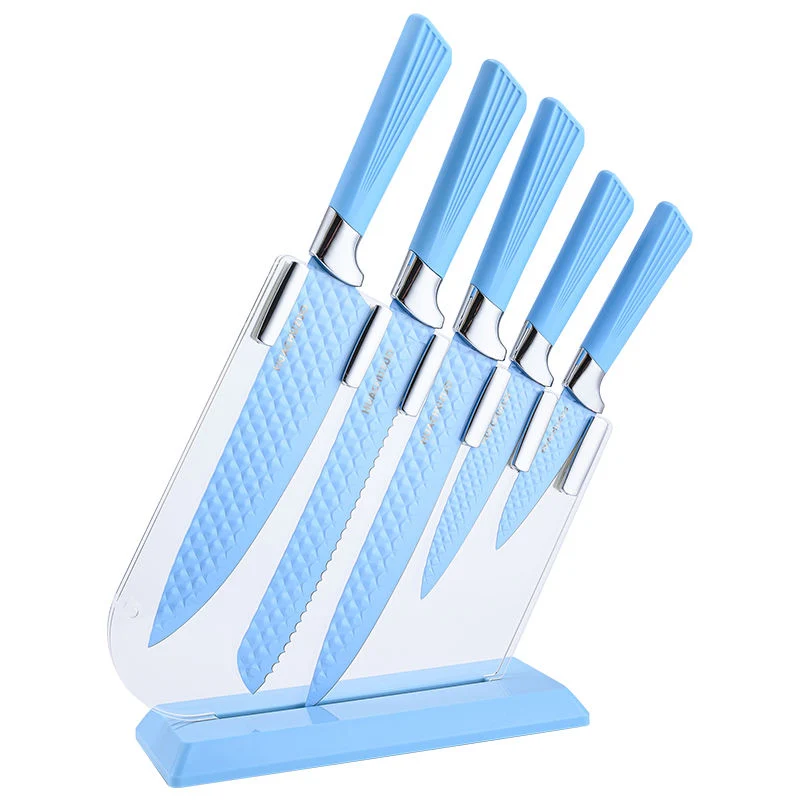 Diamond Grain 5 PCS Non-Stick Stainless Steel Knives Set with Holder