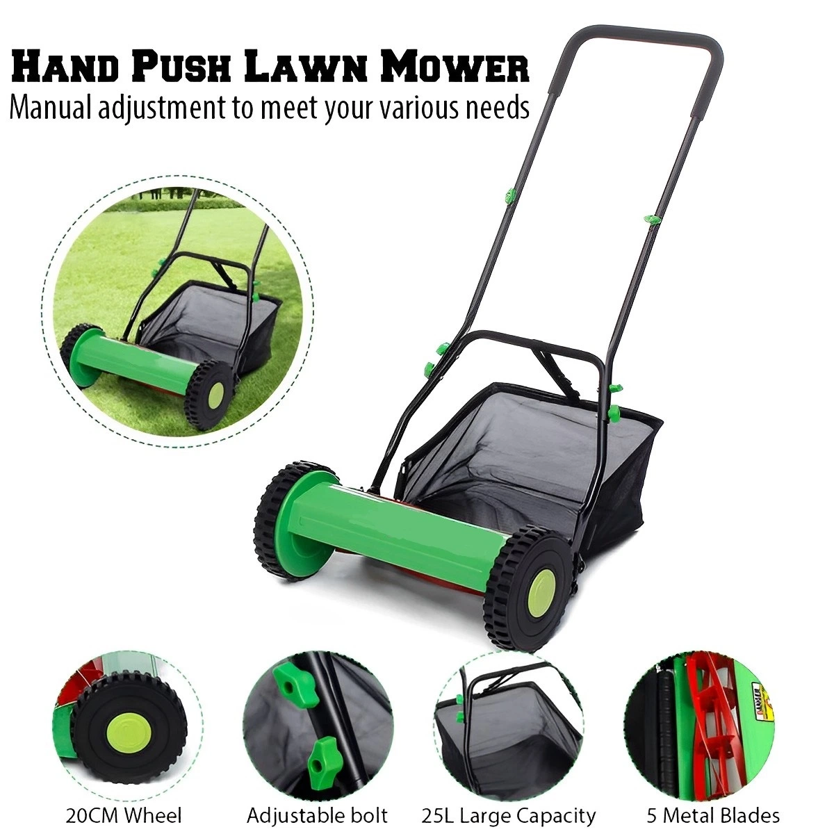 Manual Lawnmower Hand Push Mower Reel Lawn Mower Garden Tools, Outdoor Power Tools 40cm Classic Push Reel Lawn Mower (GSS40)