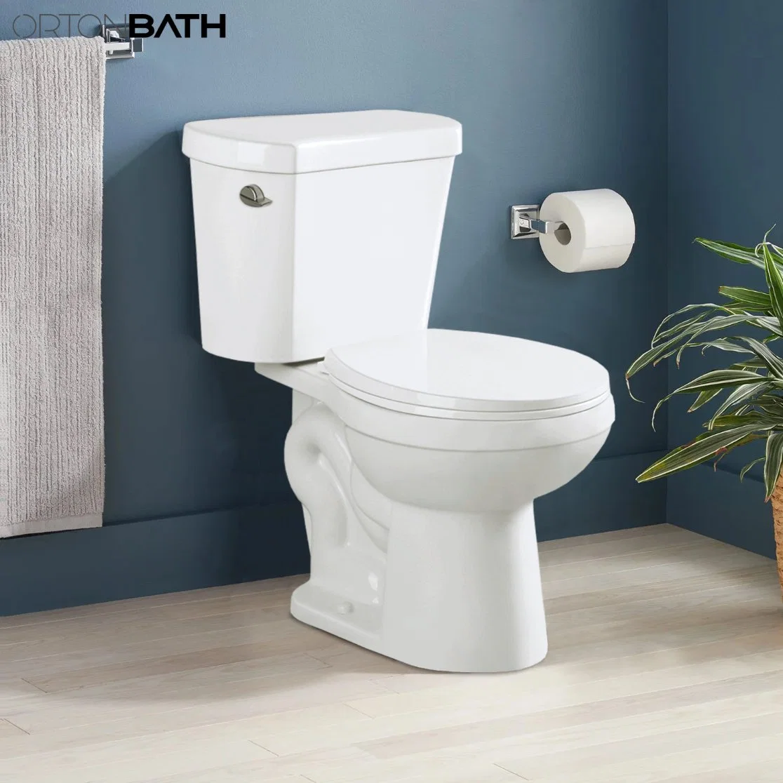 Ortonbath Comfort Height Two-Piece Elongated 1.28 Gpf Toilet with Flush Technology and Left-Hand Trip Lever, White