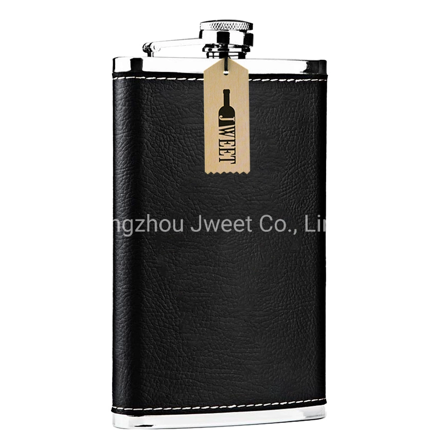 10oz Wisky Whiskey Black Flask Stainless Steel Hip Flask Leather