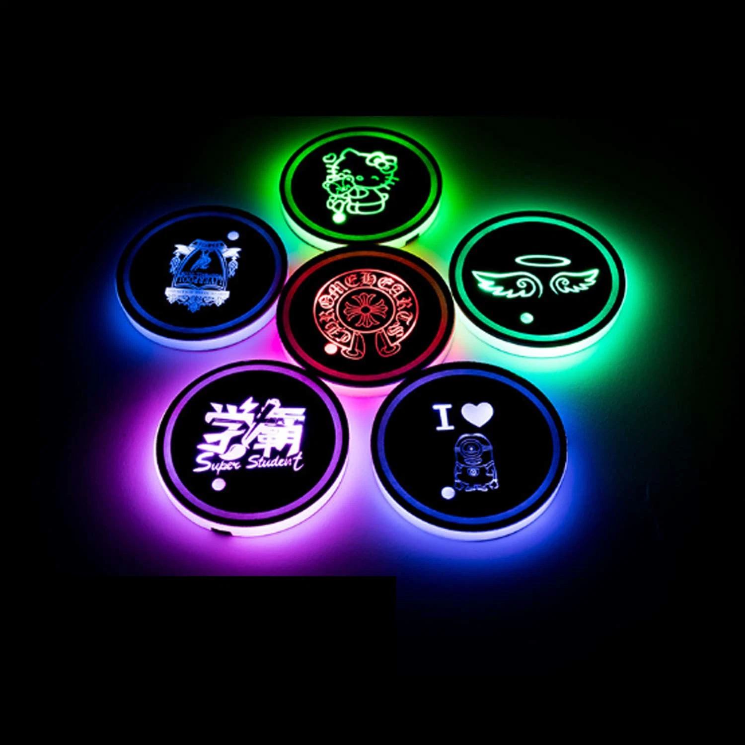 Car LED Luminous Water Cup Pad, Car Atmosphere Light, Solar USB Charging