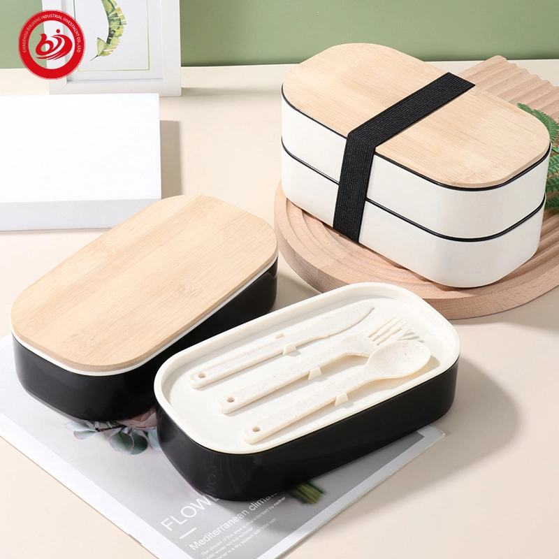 Japanese Style Durable Plastic Lunch Bento Box Set Duble Layers with Lid