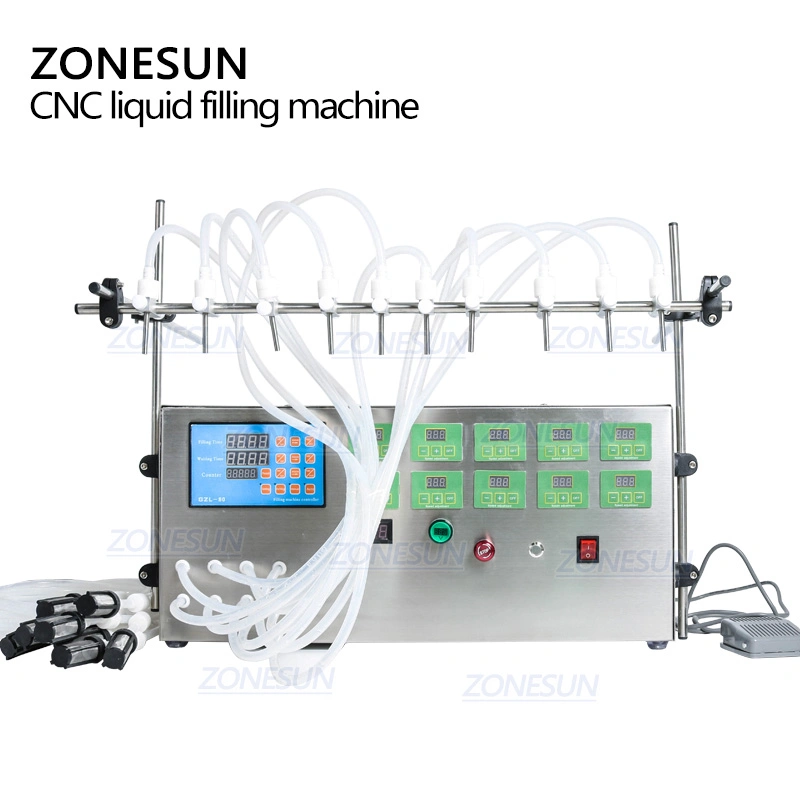 Zonesun 10 Heads Beverages Wine Vinegar Soy Sauce Juice Essential Oil Perfume Hand Sanitizer Toner CNC Liquid Filling Machine