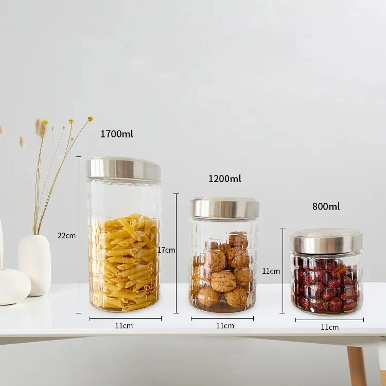 Transparente vazio quadrado frasco de vidro hermético Candy Food Jam Kitchen Armazenamento de frascos e frascos de vidro com tampa metálica