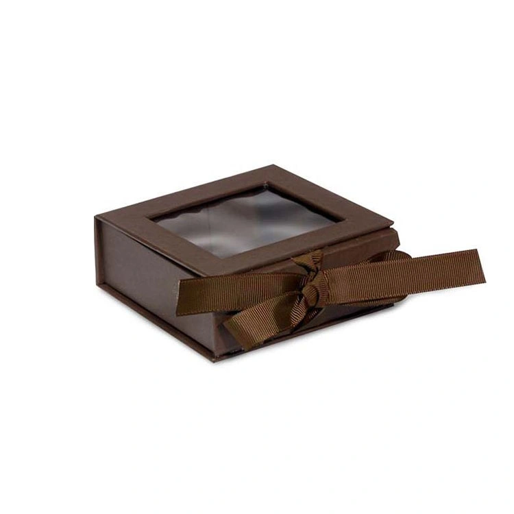 Caixa de cartão rígido em cartão rígido, quadrada de luxo, magnético preto, com papel personalizado Embalagem com tampa transparente para janela de PVC