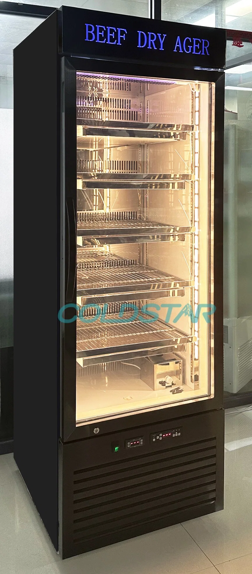 Restaurant Equipment Dry Age Fridge Vertical Transparent Glass Beef Dry Cabinet