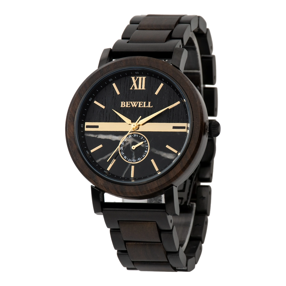 Reloj fábrica Bewell de acero inoxidable Relojes de pulsera con madera y mármol Dial Custom Logo OEM Reloj de muñeca Reloj Masculino