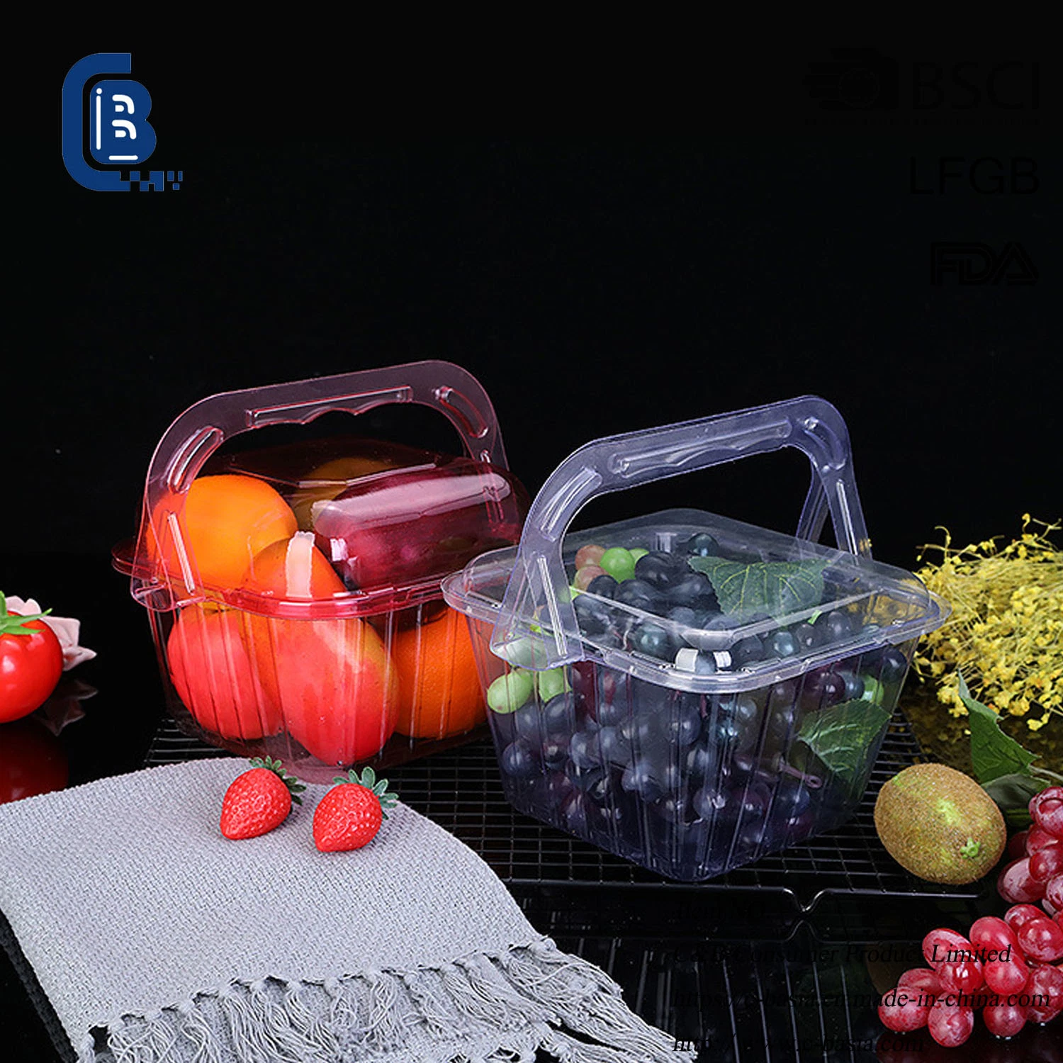 Disposable Fruit Box, Salad Sandwich Vegetable Take out Fruit Containers with Hand, Customizable