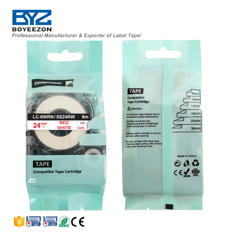 طابعة الملصقات Epson Kingjim من طراز LC-6wrn/Ss24RW باللون الأحمر على الأبيض مقاس 24 مم*8 م المتوافقة مع Epson Kingjim