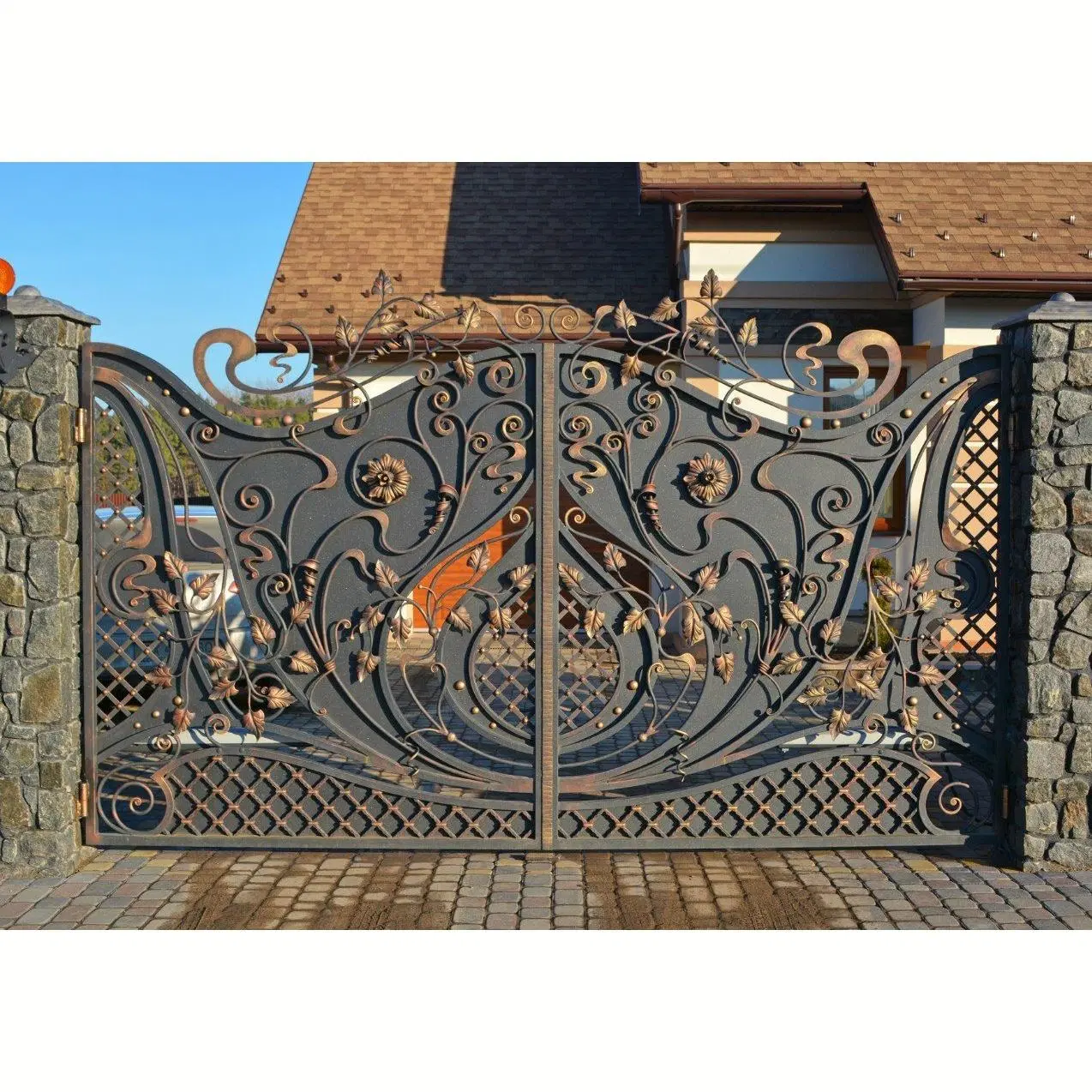 Auto Electric Steel Gate Swing Wrought Iron Main Gate Design Front Door