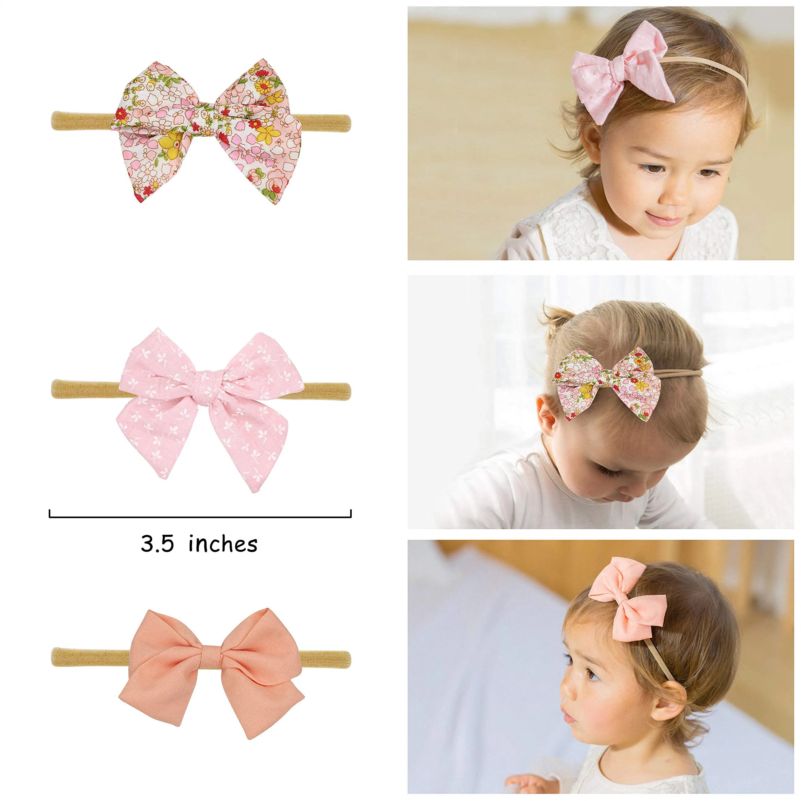 Baby Girl Headbands Fabric Linen Bows Flowers, 10 Pack Hair Accessories for Newborn Infant Toddler Gift