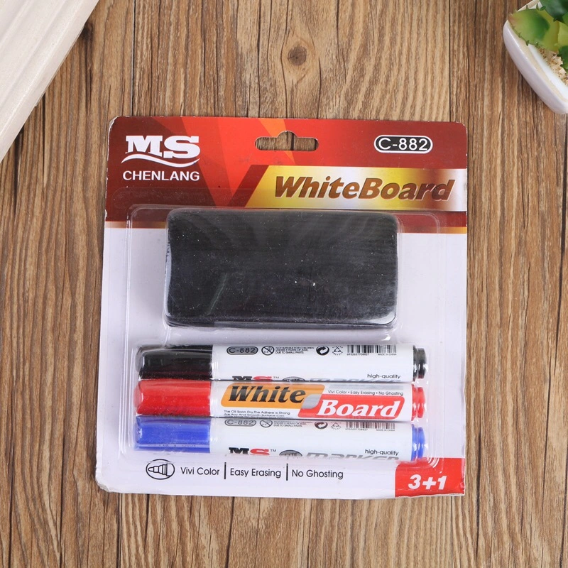 Whiteboard Marker Pen with Eraser Brush Set Office Supply Stationery Erasable Pen