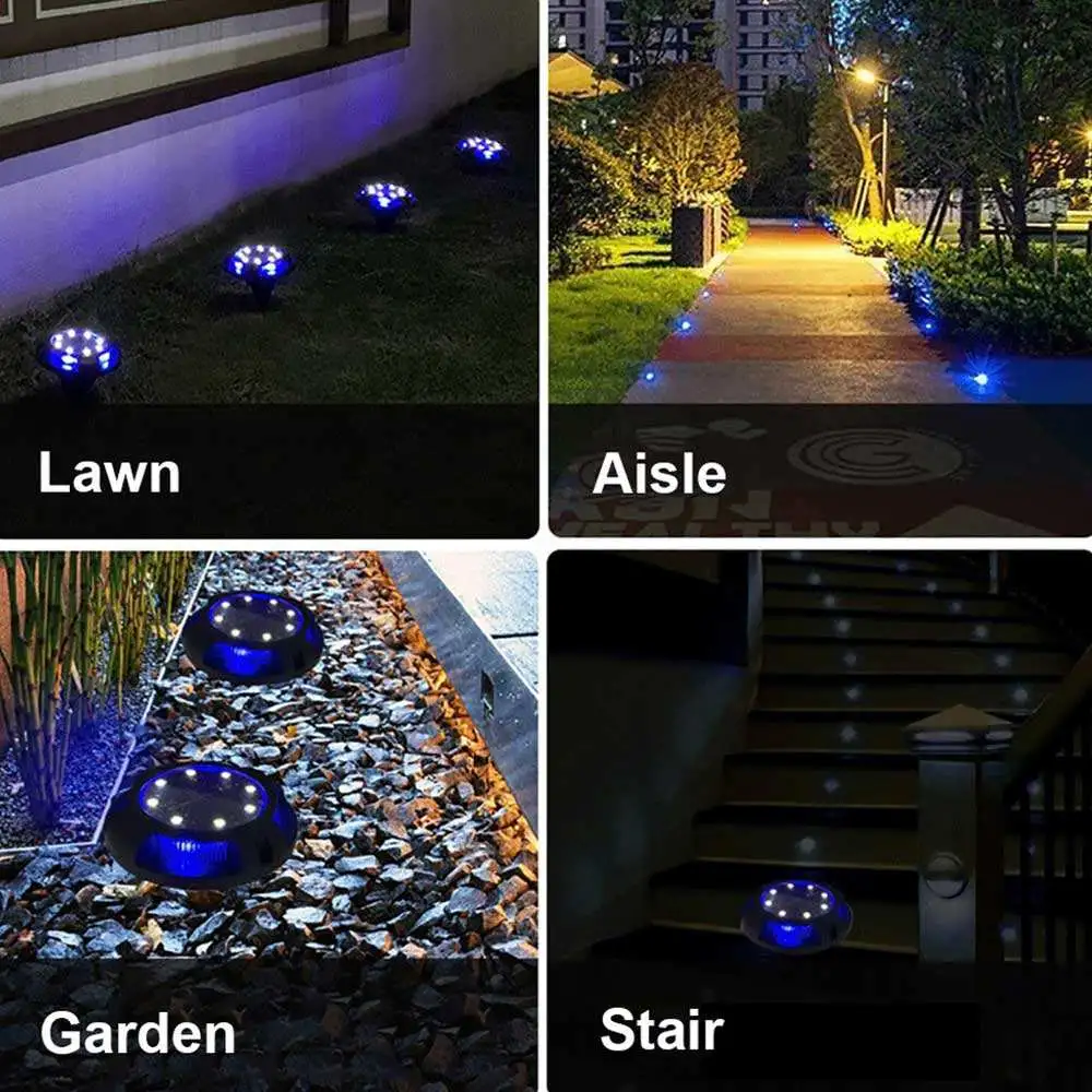 12 LED Wasserdichte Solar-Rasenleuchten Outdoor Boden Landschaft Beleuchtung