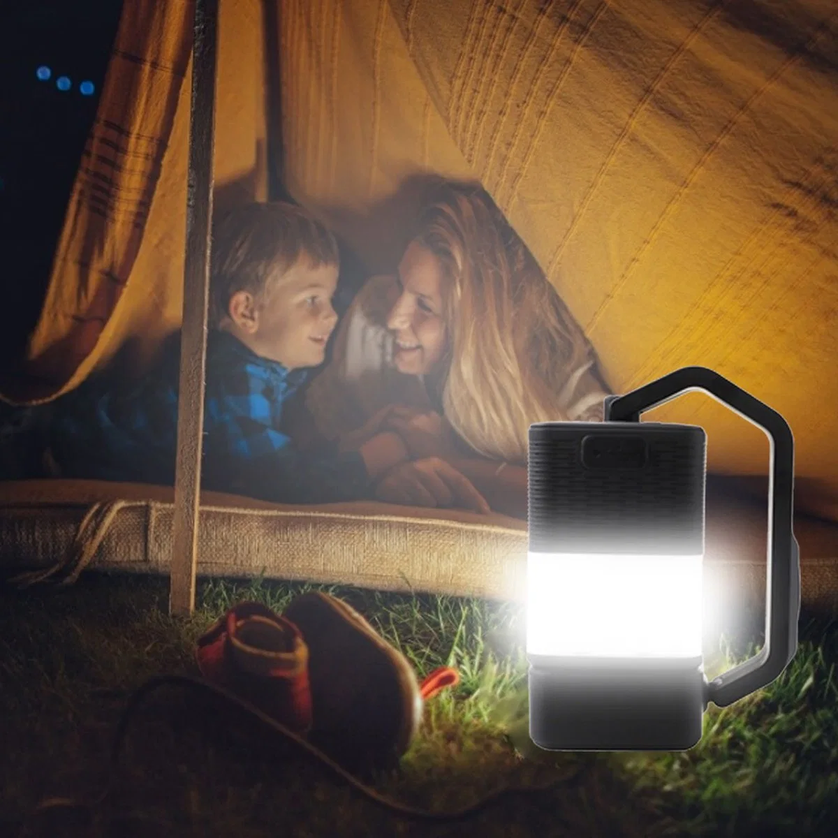 Portable 4 in 1 Camping Lantern Lamp Hiking Travel Bt Speaker, USB 4800mAh Power Bank Charger Emergency Light Wbb15317